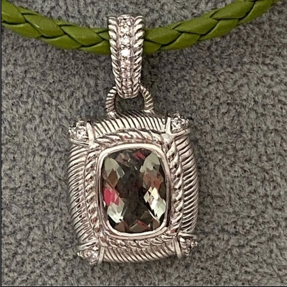 Judith Ripka 925 Silver Mint Green Quartz Necklace Enhancer Pendant NWOT - Picture 4 of 10